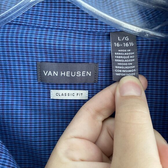 Van Heusen Classic Fit Men's Button Up Collard Shirt ~ Sz L 16.5 ~ Blue - Picture 2 of 3